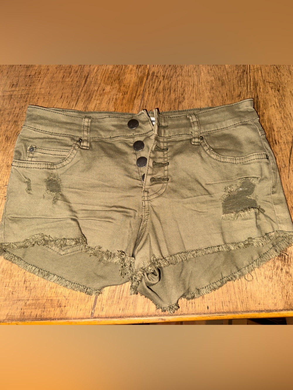 Billabong Olive Green Distressed women’s Jean Shorts size 25